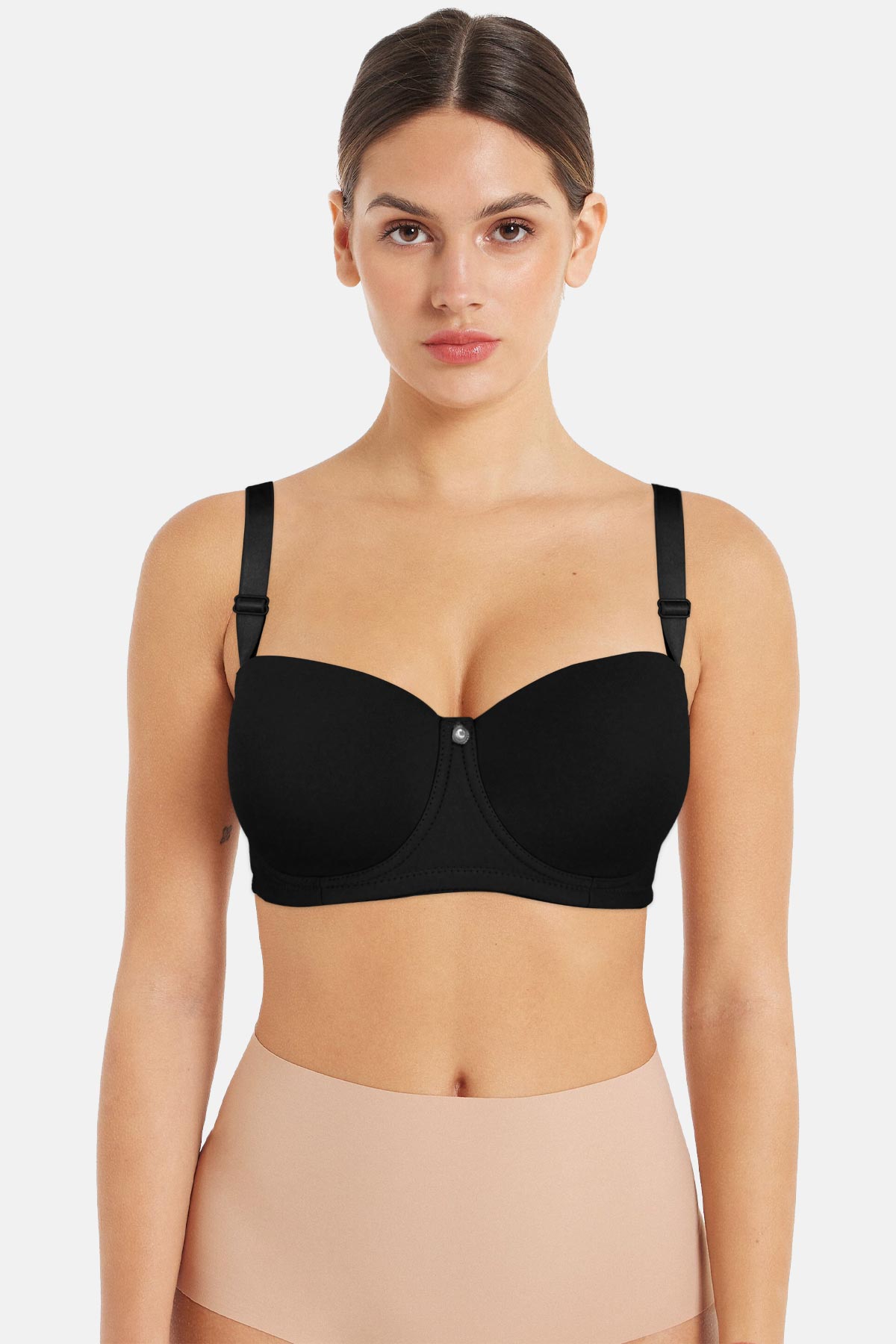 Acemoğlu Kadın Toparlayıcı Sütyen E Cup Straplez Düz Balenli - Siyah - Thumbnail