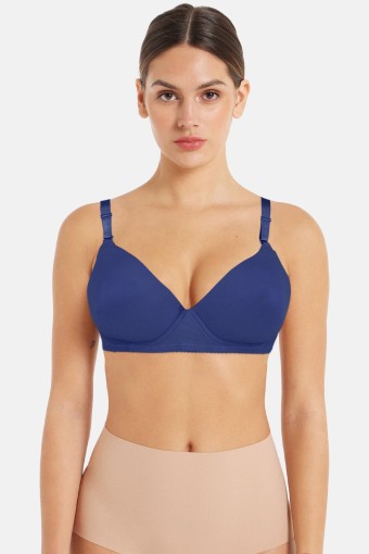 ACEMOĞULLARI - Acemoğlu Kadın Toparlayıcı Sütyen Kulaklı D Cup Düz Mikro Kumaş - Saks Mavisi