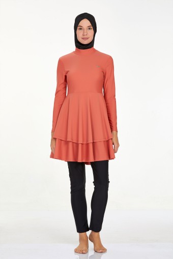 ADASEA - Adasea Kadın Tam Kapalı Tesettür Mayo Pileli Binna - Tarçın