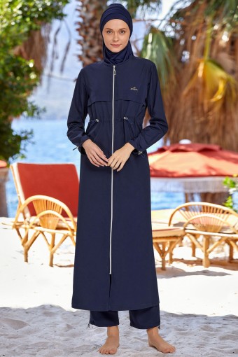 ADASEA - Adasea Kadın Boydan Fermuarlı Tesettür Mayo Paçası Ayarlanabilir Büyük Beden - Koyu Lacivert