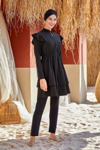 ADASEA - Adasea Kadın Chantal Tam Kapalı Tesettür Mayo - Siyah