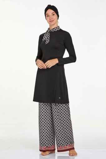 ADASEA - Adasea Kadın Delmar 2'li Tam Kapalı Mayo Boneli Büyük Beden Likralı - Siyah