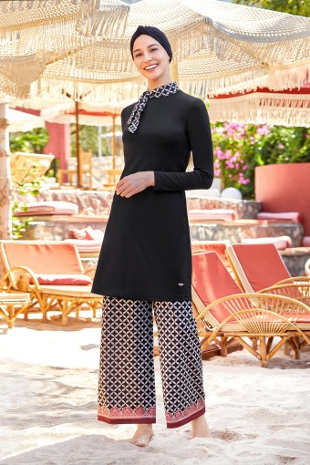 ADASEA - Adasea Kadın Delmar 2'li Tam Kapalı Mayo Boneli Büyük Beden Likralı - Siyah (1)