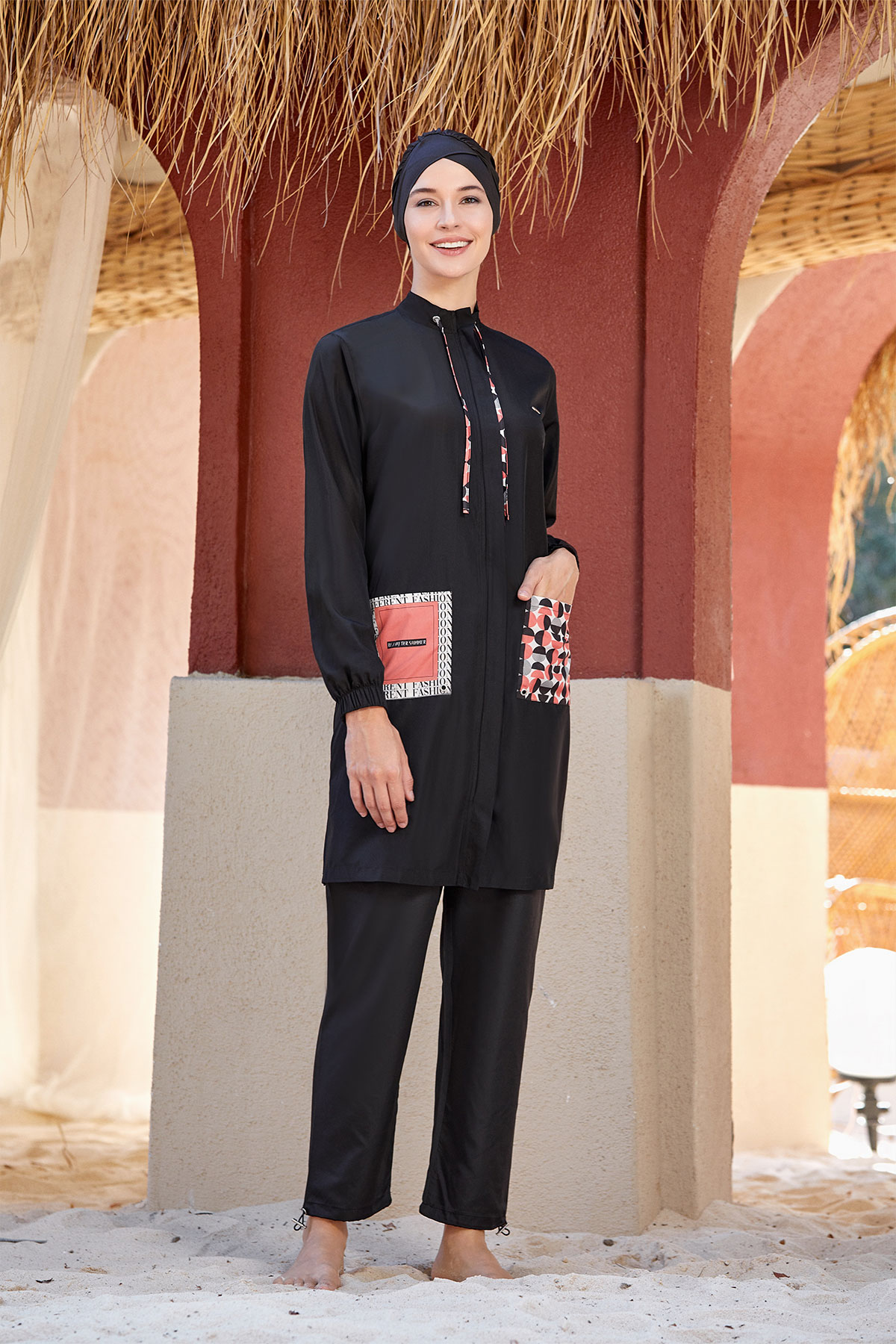 Adasea Kadın Hilary Tam Kapalı Tesettür Mayo - Siyah - Thumbnail