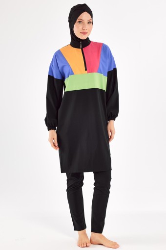 ADASEA - Adasea Kadın Kamila Tam Tesettür Mayo Fermuar Detaylı - Siyah