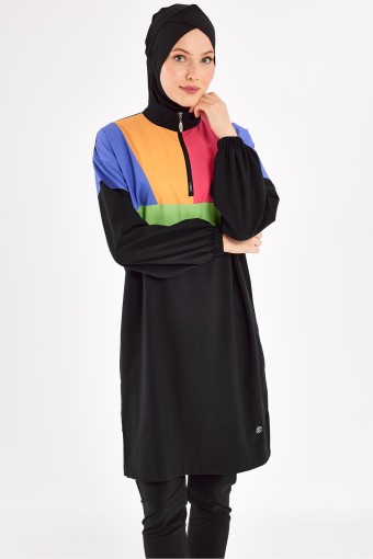 ADASEA - Adasea Kadın Kamila Tam Tesettür Mayo Fermuar Detaylı - Siyah (1)
