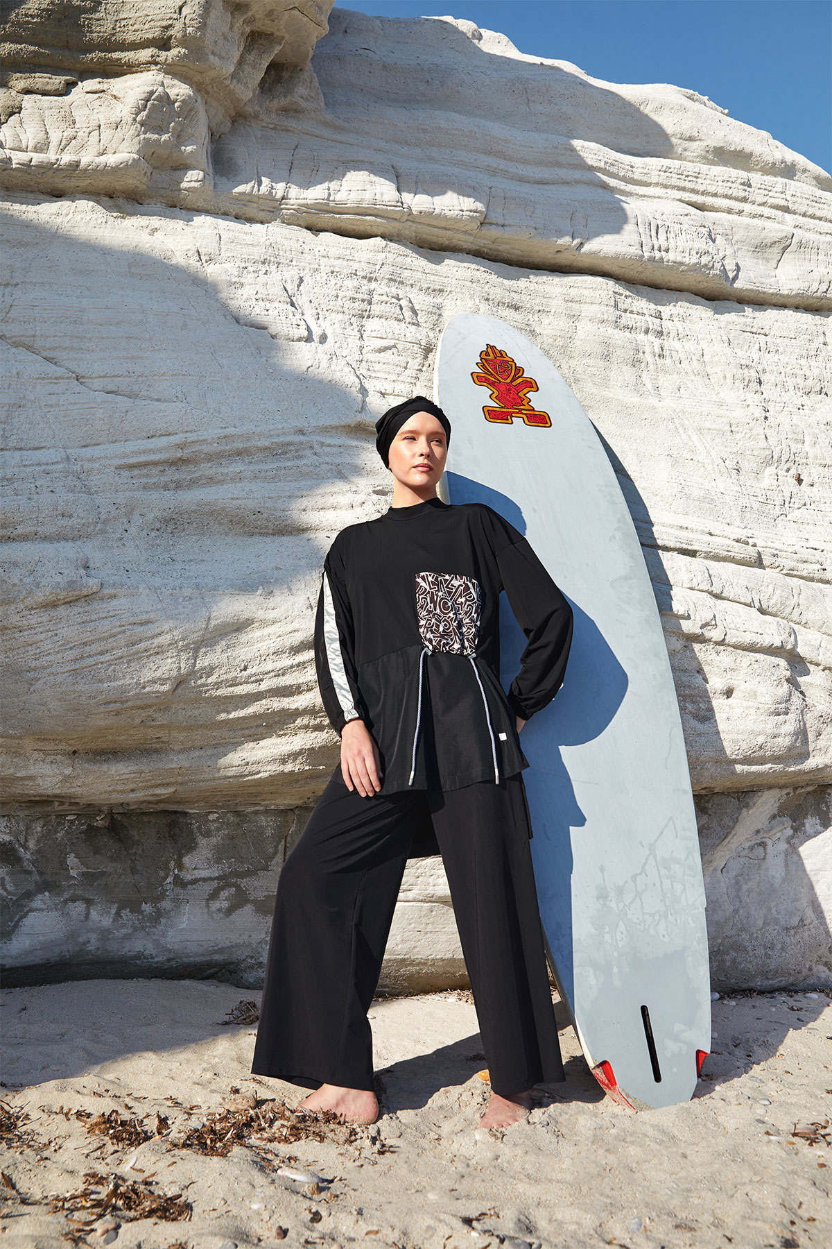 Adasea Kadın Kinley Tam Tesettür Mayo Fermuar Detaylı - Siyah - Thumbnail