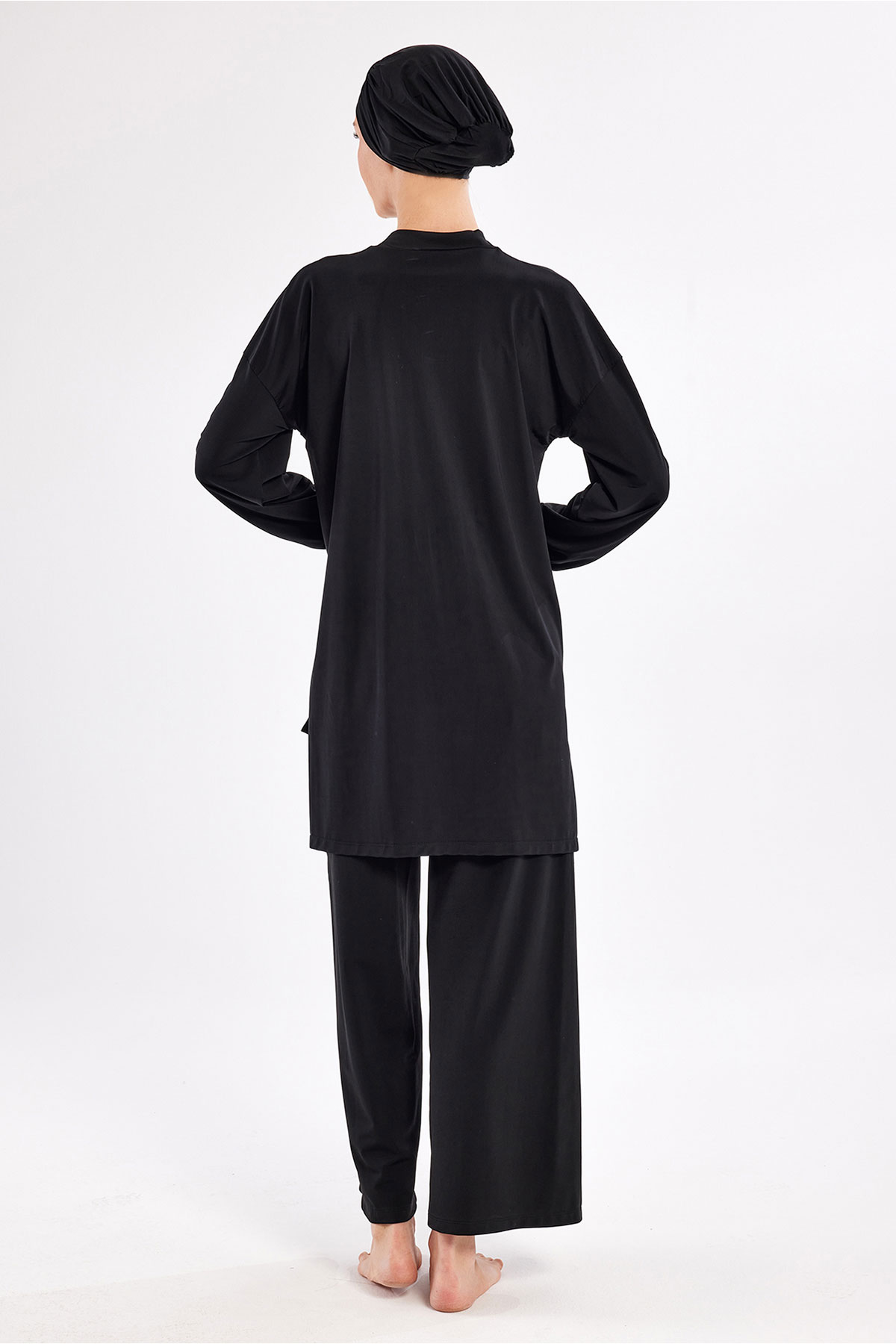 Adasea Kadın Kinley Tam Tesettür Mayo Fermuar Detaylı - Siyah - Thumbnail