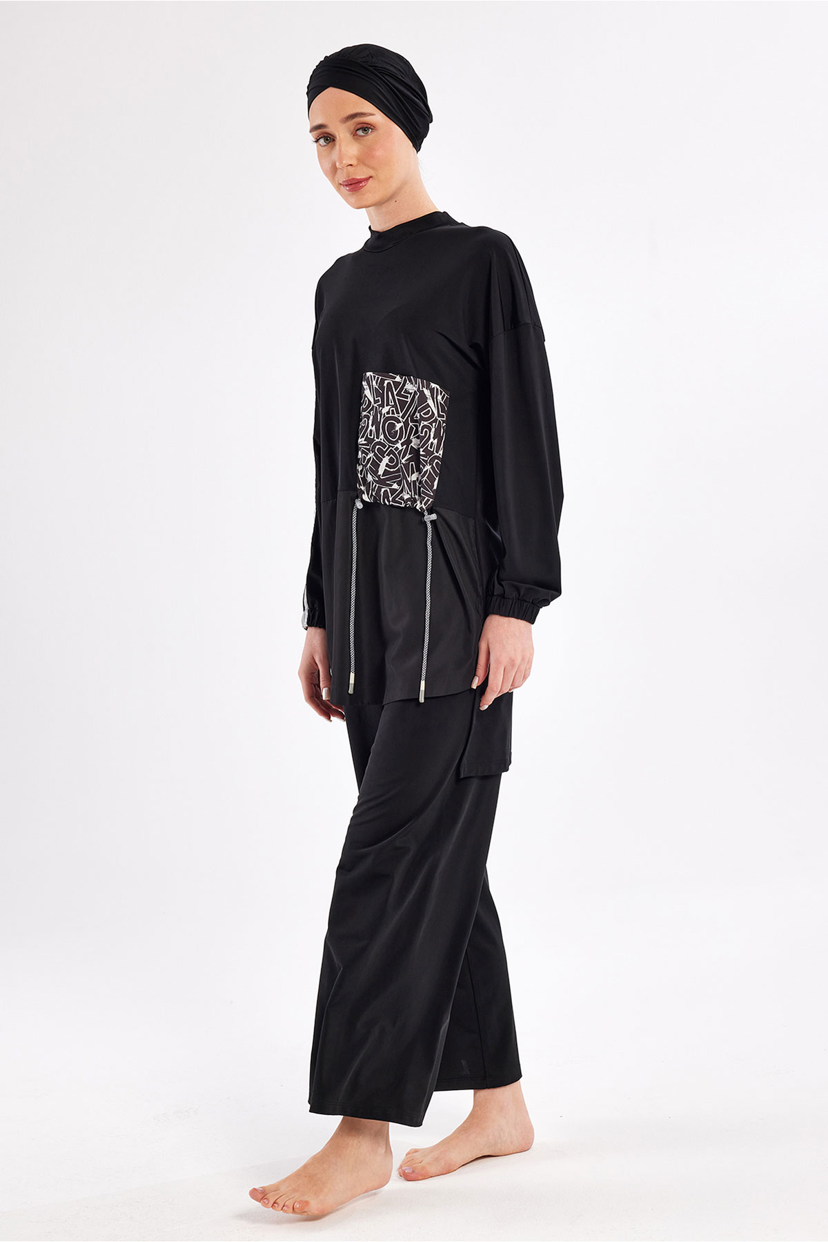 Adasea Kadın Kinley Tam Tesettür Mayo Fermuar Detaylı - Siyah - Thumbnail