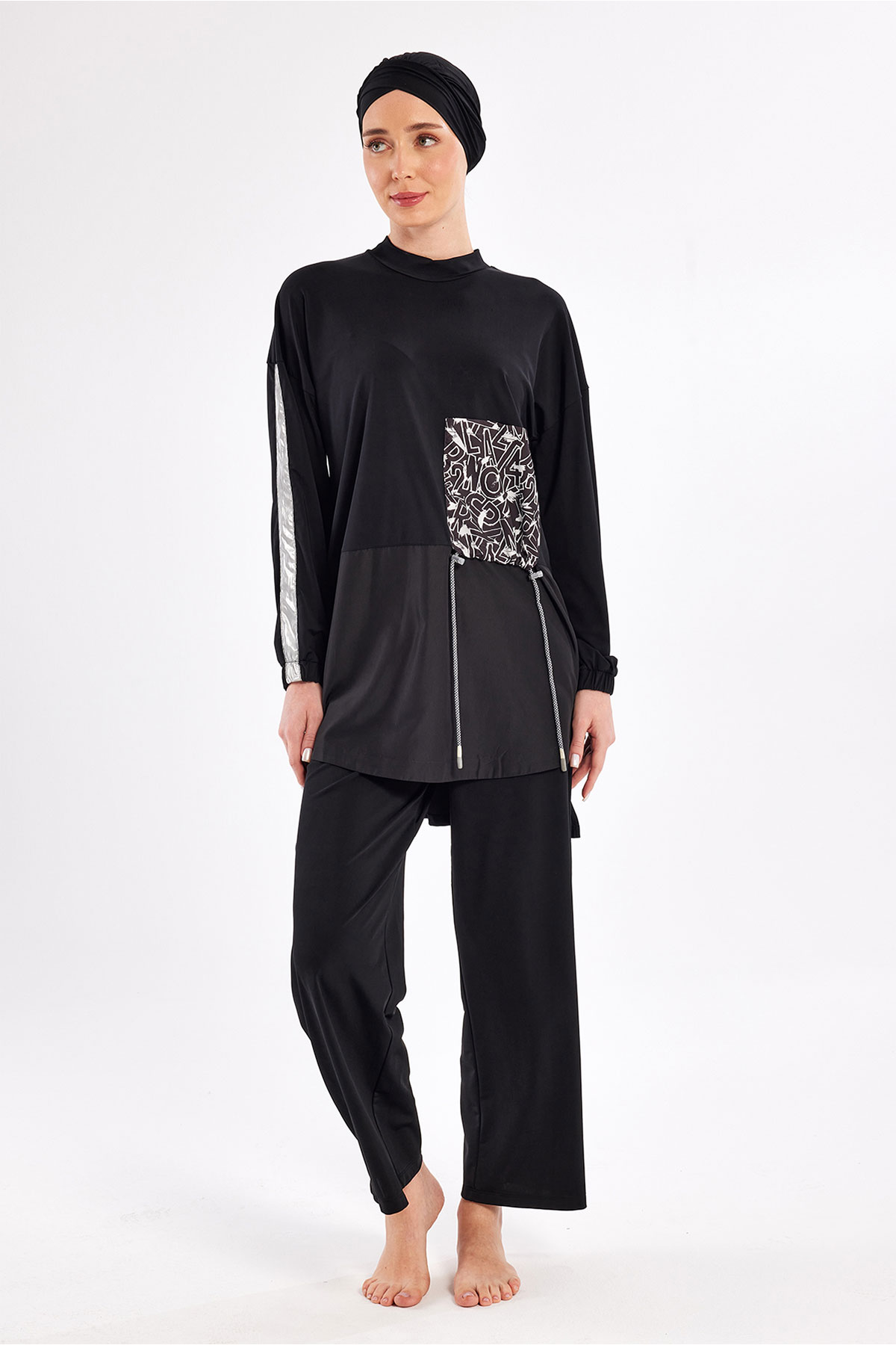 Adasea Kadın Kinley Tam Tesettür Mayo Fermuar Detaylı - Siyah - Thumbnail