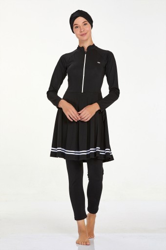 ADASEA - Adasea Kadın Tam Kapalı Tesettür Mayo Pileli Mark - Siyah