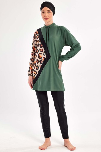 ADASEA - Adasea Kadın Naya Tam Tesettür Mayo İp Detaylı - Haki Yeşili