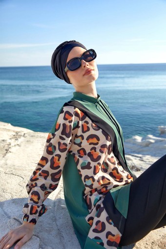 ADASEA - Adasea Kadın Naya Tam Tesettür Mayo İp Detaylı - Haki Yeşili (1)