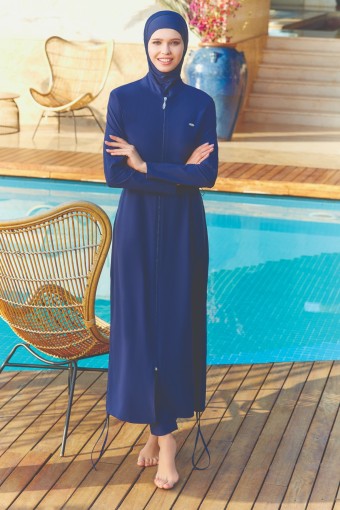 ADASEA - Adasea Kadın Tam Kapalı Tesettür Mayo Boydan Fermuarlı - Açık Lacivert