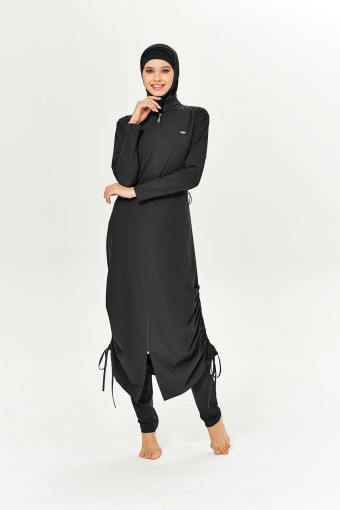 ADASEA - Adasea Kadın Tam Kapalı Tesettür Mayo Boydan Fermuarlı - Siyah