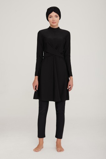 ADASEA - Adasea Kadın Tam Kapalı Tesettür Mayo Çapraz Pile Detaylı - Siyah