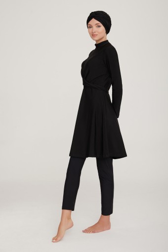 ADASEA - Adasea Kadın Tam Kapalı Tesettür Mayo Çapraz Pile Detaylı - Siyah (1)