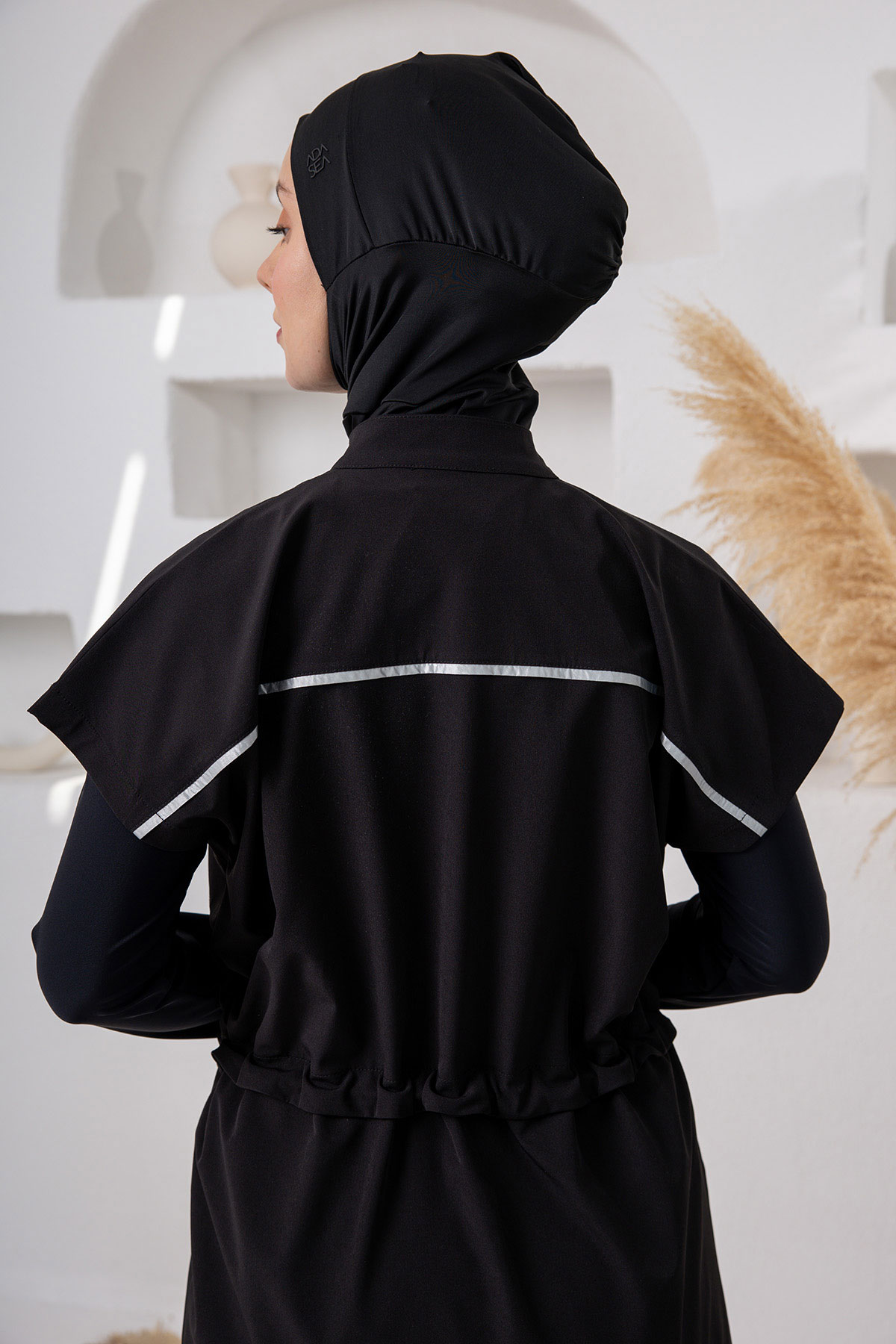 Adasea Kadın Tam Kapalı Tesettür Mayo Jileli Spor Likralı - Siyah - Thumbnail