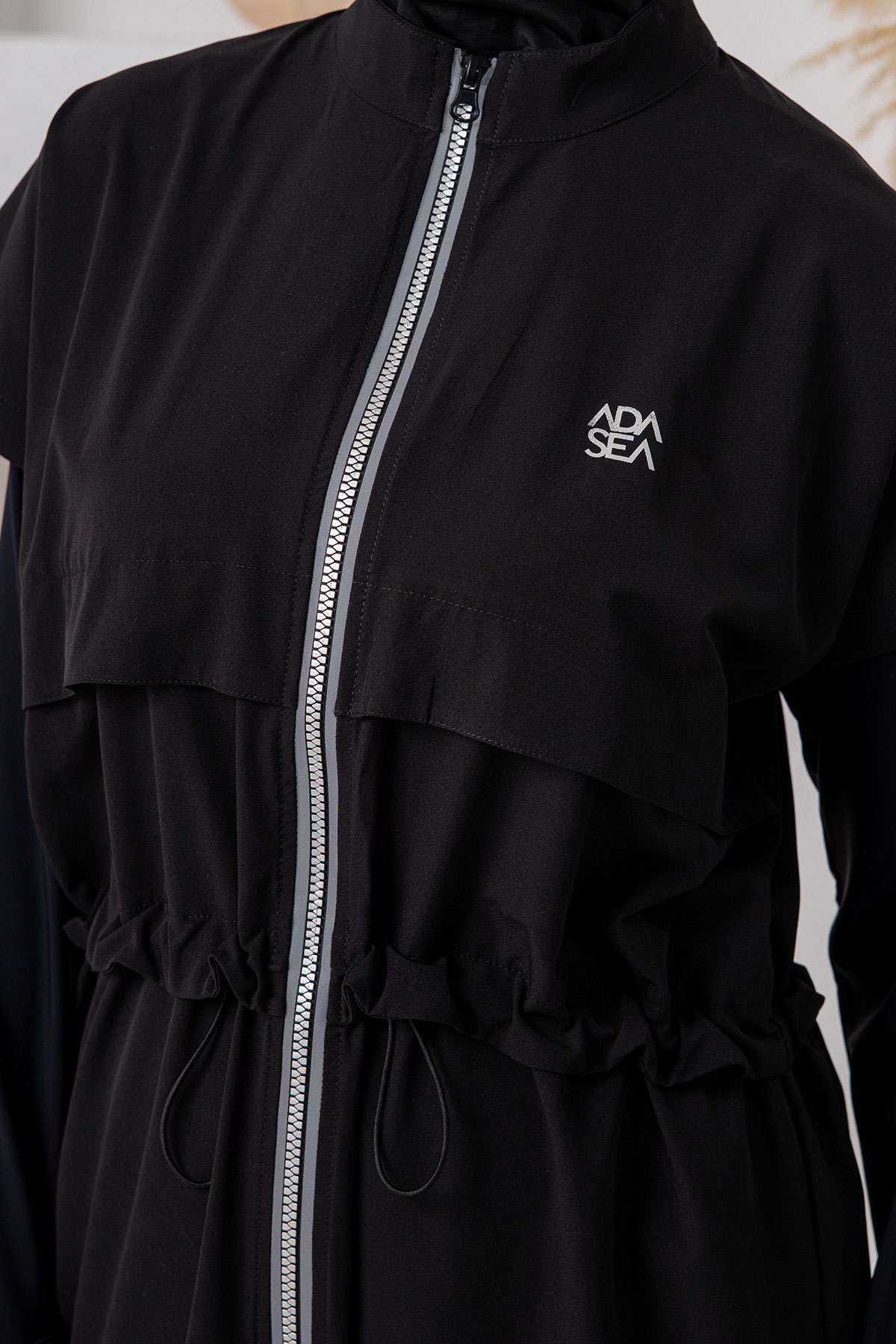 Adasea Kadın Tam Kapalı Tesettür Mayo Jileli Spor Likralı - Siyah - Thumbnail