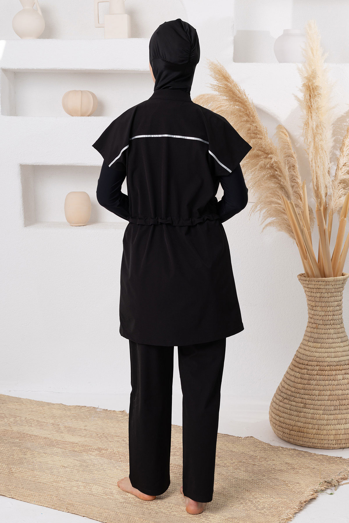 Adasea Kadın Tam Kapalı Tesettür Mayo Jileli Spor Likralı - Siyah - Thumbnail