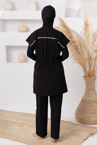 ADASEA - Adasea Kadın Tam Kapalı Tesettür Mayo Jileli Spor Likralı - Siyah (1)