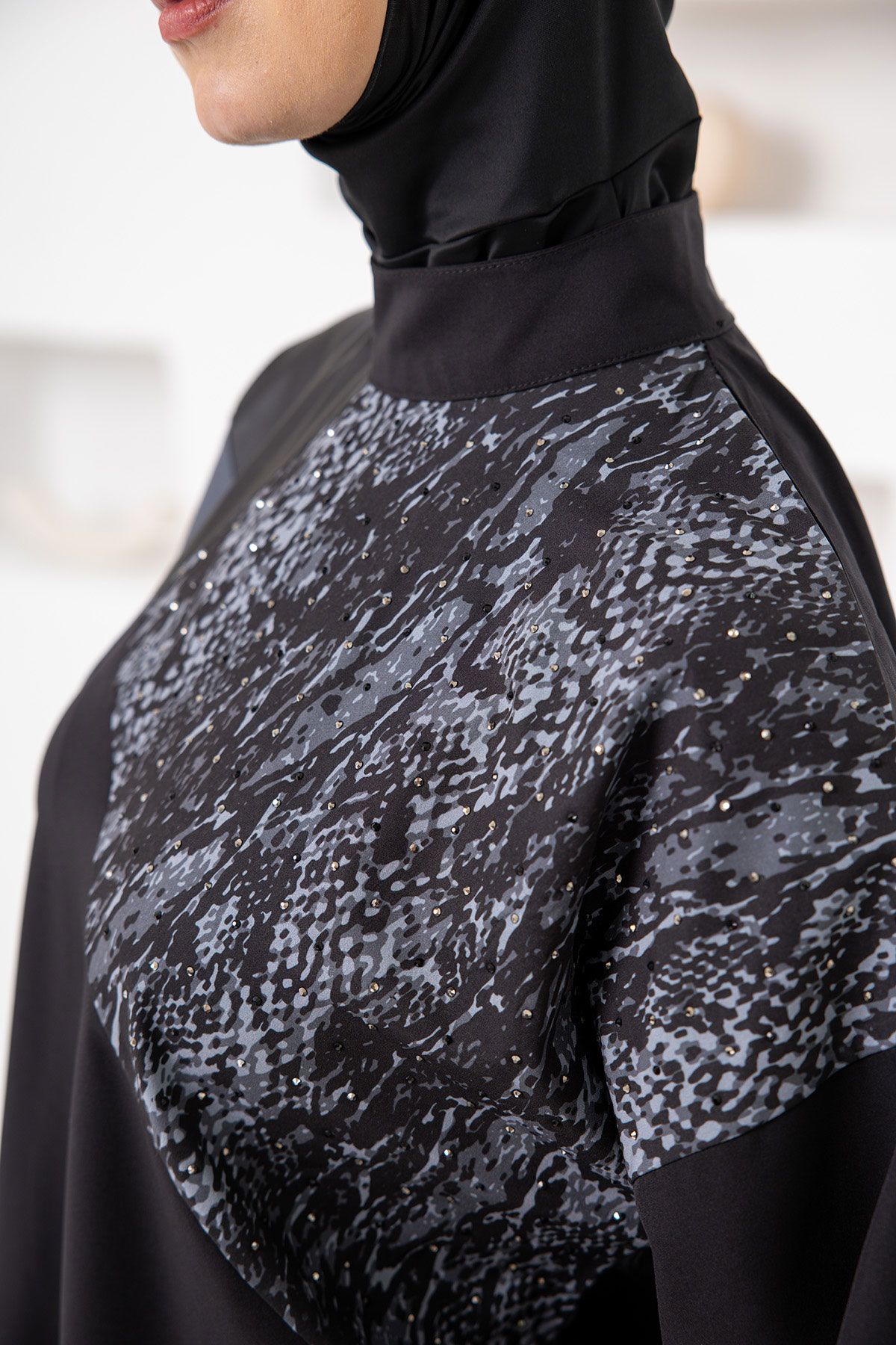 Adasea Kadın Tam Kapalı Tesettür Mayo Kol Paça Lastikli Spor Likralı - Siyah - Thumbnail