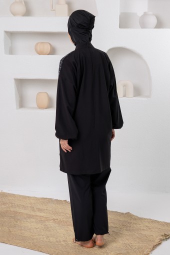 ADASEA - Adasea Kadın Tam Kapalı Tesettür Mayo Kol Paça Lastikli Spor Likralı - Siyah (1)