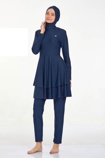 ADASEA - Adasea Kadın Tam Kapalı Tesettür Mayo Pileli Binna - Koyu Lacivert