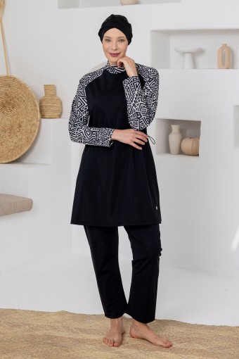 ADASEA - Adasea Kadın Tam Tesettür Mayo Büyük Beden Bedney Likralı - Siyah (1)