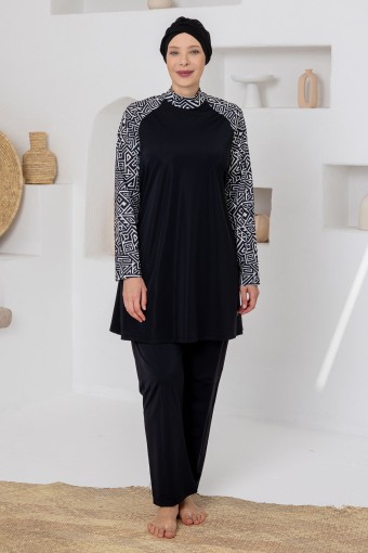 ADASEA - Adasea Kadın Tam Tesettür Mayo Büyük Beden Bedney Likralı - Siyah