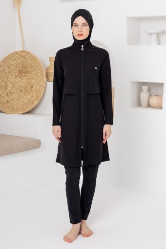 ADASEA - Adasea Kadın Tam Tesettür Mayo Büyük Beden Joselny Jileli Likralı - Siyah