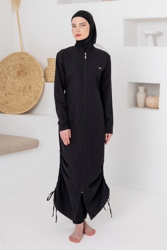 ADASEA - Adasea Kadın Tam Tesettür Mayo Büyük Beden Sophia Jilesi Uzun Paraşüt - Siyah