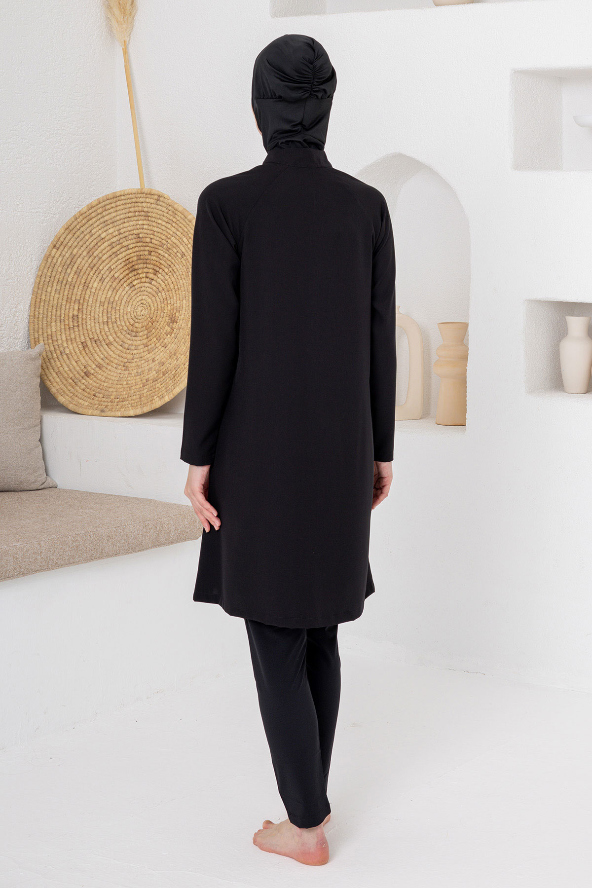 Adasea Kadın Tam Tesettür Mayo Joselny Jileli Likralı - Siyah - Thumbnail