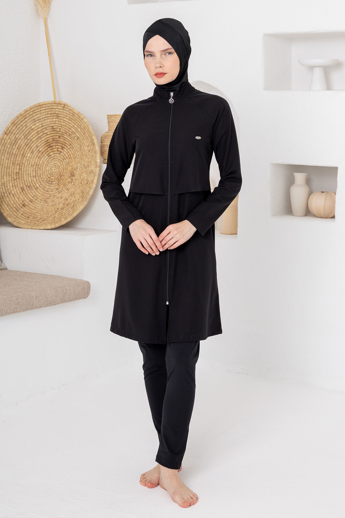 Adasea Kadın Tam Tesettür Mayo Joselny Jileli Likralı - Siyah - Thumbnail