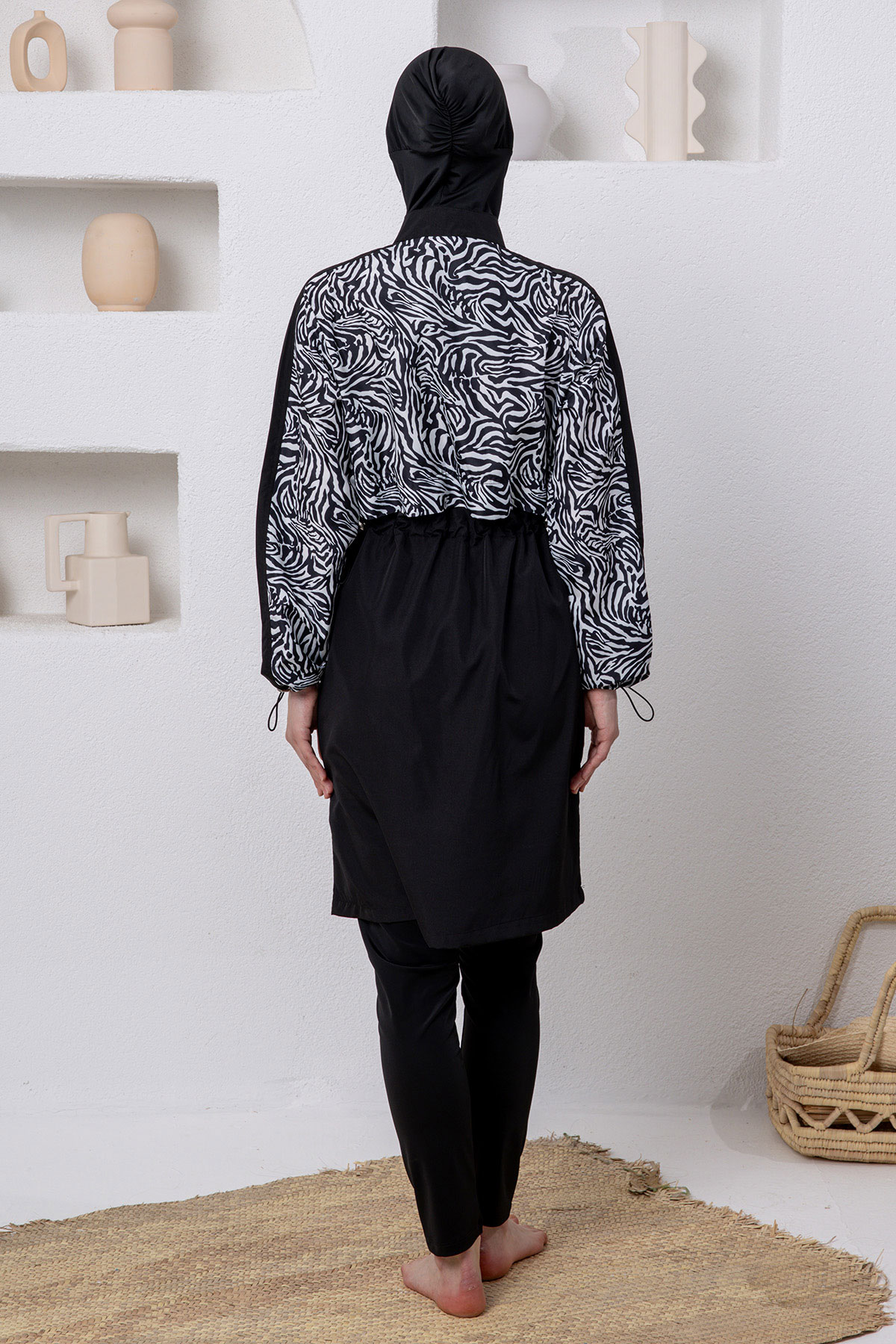 Adasea Kadın Tam Tesettür Mayo Melori Jileli Paraşüt - Siyah - Thumbnail