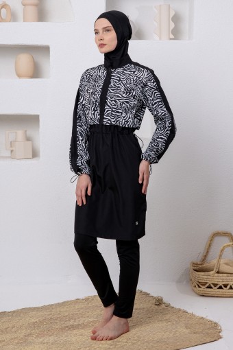 ADASEA - Adasea Kadın Tam Tesettür Mayo Melori Jileli Paraşüt - Siyah (1)