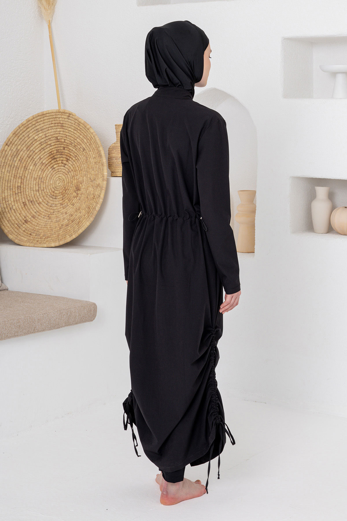 Adasea Kadın Tam Tesettür Mayo Sophia Paraşüt Jilesi Uzun - Siyah - Thumbnail