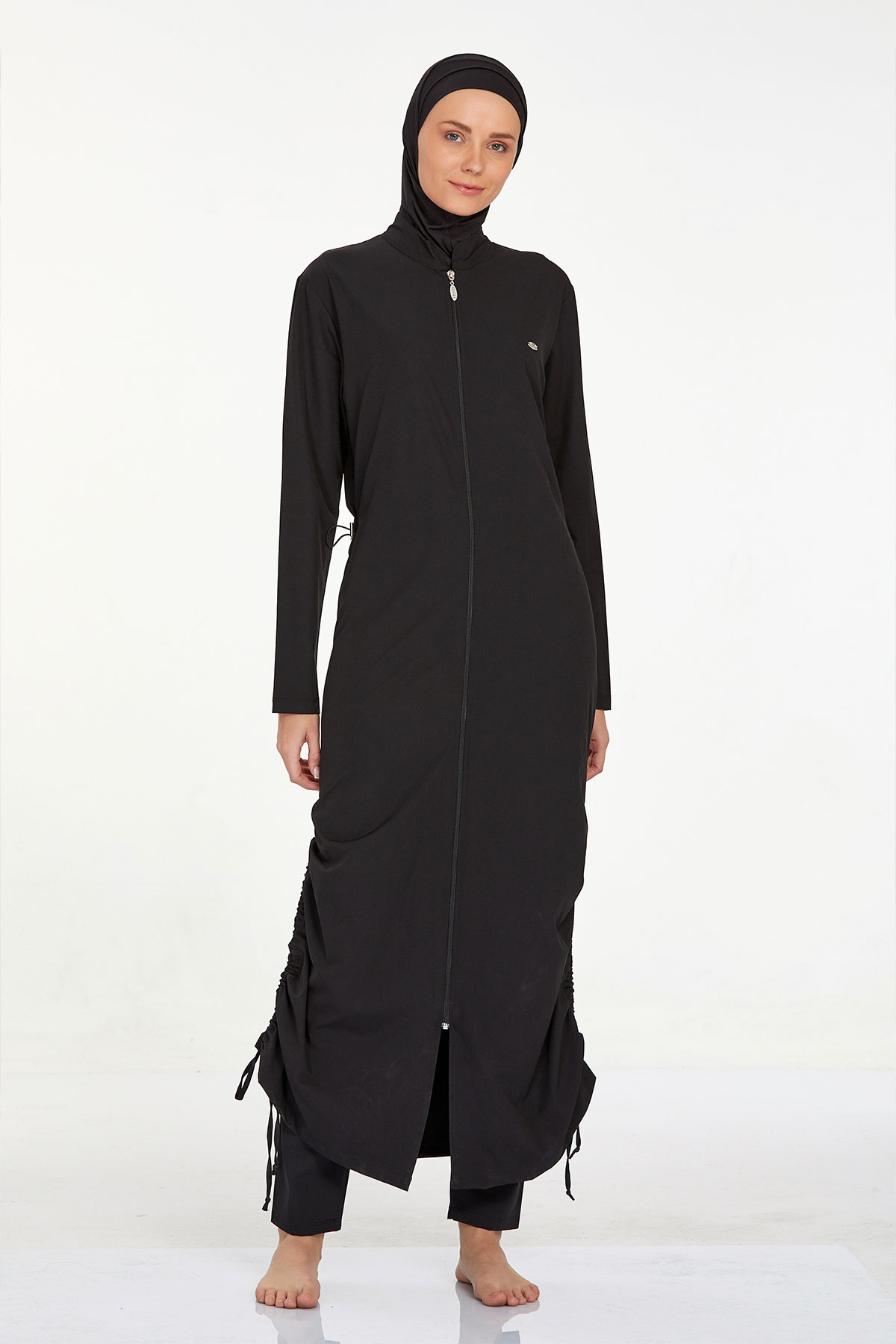 Adasea Kadın Tam Kapalı Tesettür Mayo Boydan Fermuarlı Büyük Beden - Siyah - Thumbnail