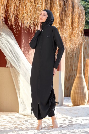 ADASEA - Adasea Kadın Tam Kapalı Tesettür Mayo Boydan Fermuarlı Büyük Beden - Siyah (1)