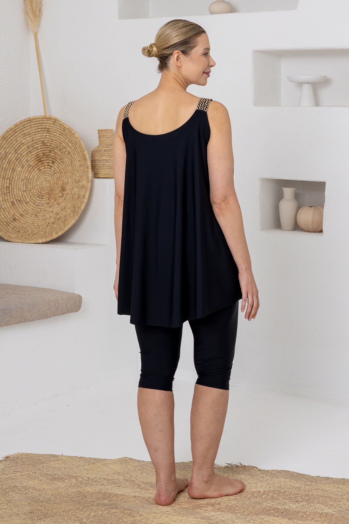 Adasea Kadın Yarı Kapalı Mayo Büyük Beden Merletta Likralı Sıfır Kollu - Siyah - Thumbnail