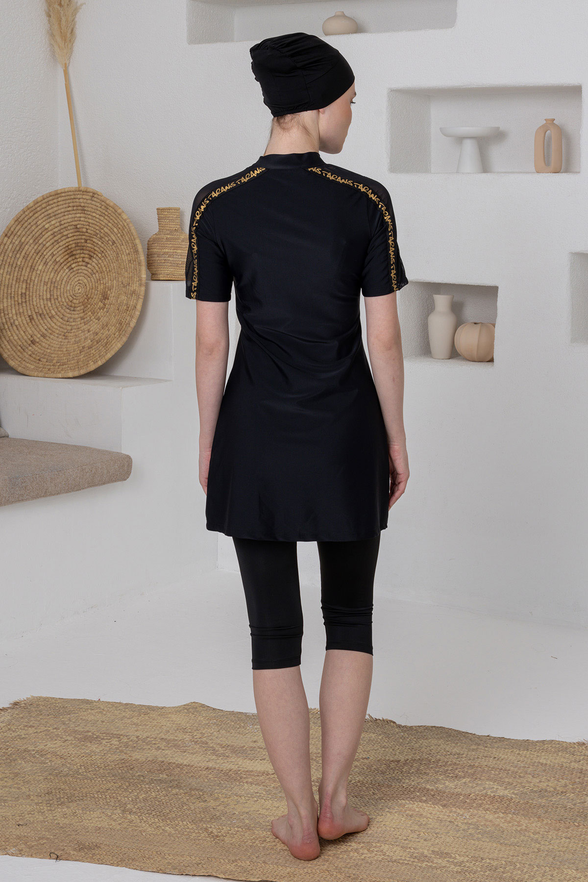 Adasea Kadın Yarı Kapalı Mayo Kısa Kollu Noe Likralı - Siyah - Thumbnail