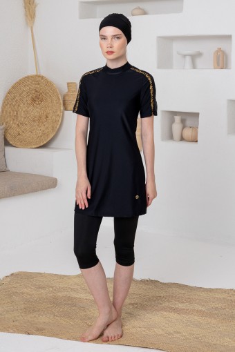 ADASEA - Adasea Kadın Yarı Kapalı Mayo Kısa Kollu Noe Likralı - Siyah