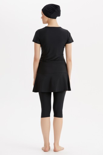 ADASEA - Adasea Kadın Yarı Kapalı Mayo Taytlı Yarım Kol Kenarı Desenliı - Siyah (1)