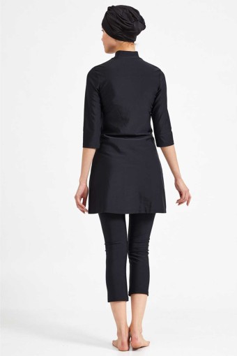 ADASEA - Adasea Kadın Yarı Kapalı Tesettür Mayo Uzun Kollu Önü Fermuarlı Büyük Beden - Siyah (1)