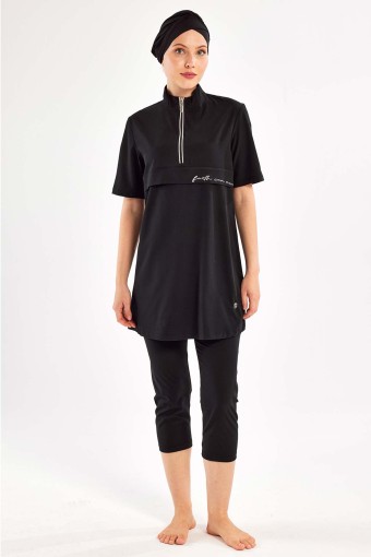 ADASEA - Adasea Kadın Yetta Yarı Kapalı Mayo Fermuar Detaylı - Siyah