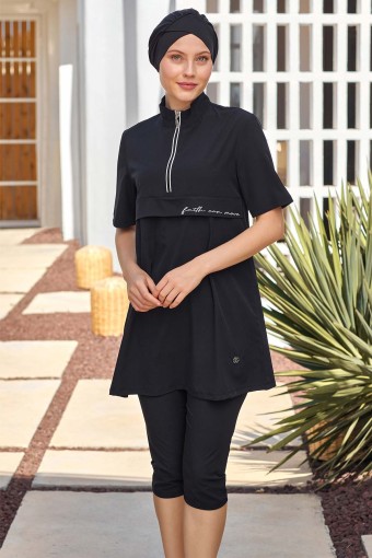 ADASEA - Adasea Kadın Yetta Yarı Kapalı Mayo Fermuar Detaylı - Siyah (1)