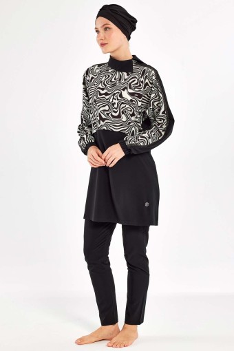 ADASEA - Adasea Kadın Zebrı Tam Tesettür Mayo - Siyah