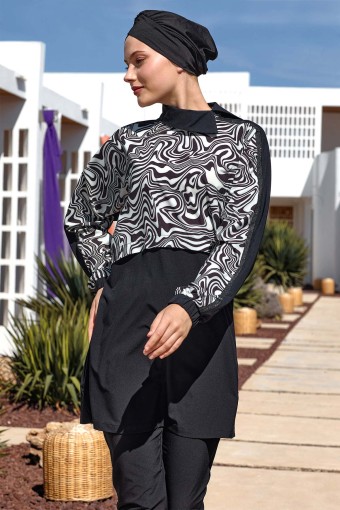 ADASEA - Adasea Kadın Zebrı Tam Tesettür Mayo - Siyah (1)
