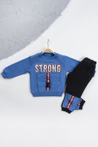 AGUCUK BABY - Agucuk Baby Erkek Bebek 2'li Takım Strong Yazılı - Mavi