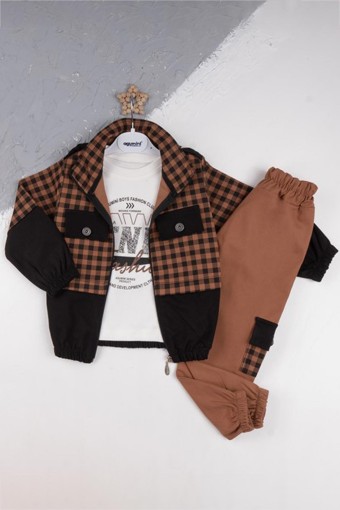 AGUCUK BABY - Agucuk Baby Erkek Bebek 3'Lü Takım Kareli - Kahverengi